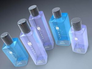 3D product visualisation bottle square blue and violet